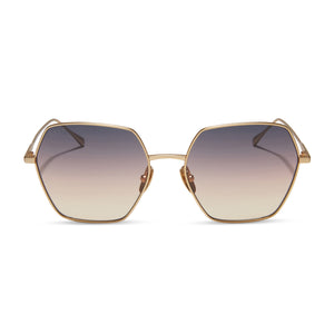 diff eyewear featuring the harlowe hexagon sunglasses with a brushed gold frame and twilight gradient lenses front view