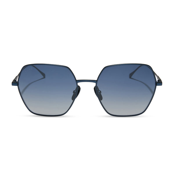 harlowe - deep navy metal + aegean blue flash sunglasses
