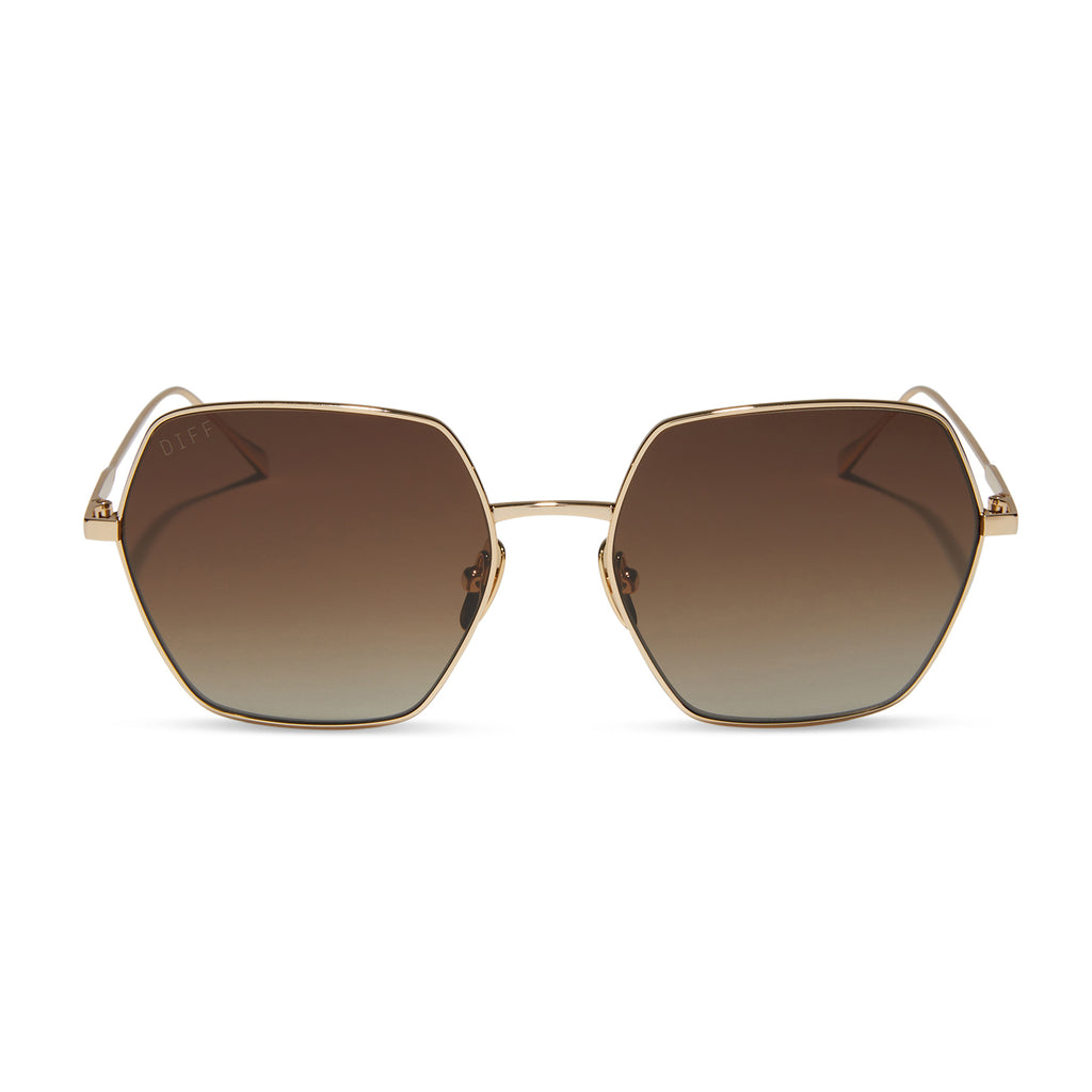 Harlowe Hexagon Sunglasses | Gold & Brown Gradient Polarized | DIFF Eyewear