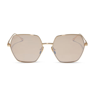 diff eyewear featuring the harlowe hexagon sunglasses with a gold frame and honey crystal flash lenses front view