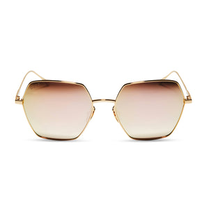 diff eyewear featuring the harlowe square sunglasses with a gold metal frame and taupe flash lenses front view