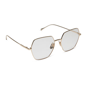 diff eyewear featuring the harlowe hexagon prescription glasses with a gold frame angled view