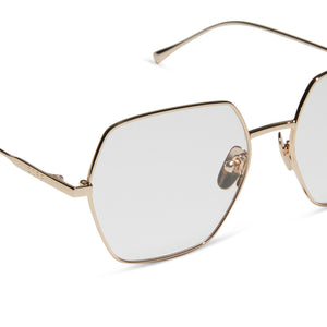diff eyewear featuring the harlowe hexagon prescription glasses with a gold frame detailed view