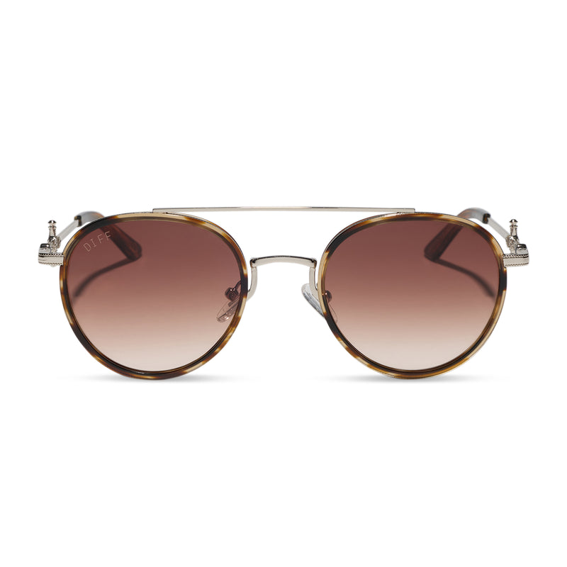 diff eyewear x harry potter featuring house gryffindor 2.0 round sunglasses with a lion's mane frame and brown gradient lenses front view