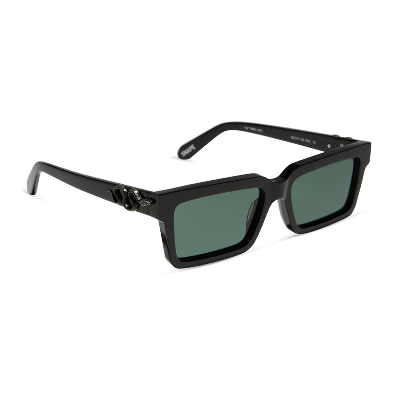 harry potter x diff eyewear featuring professor snape 2.0 square  sunglasses with a black frame and g15 lenses angled view