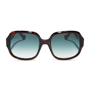 harry potter x diff eyewear featuring the ron weasley™ square sunglasses with a dress robes™ brown frame and vintage sage gradient lenses front view