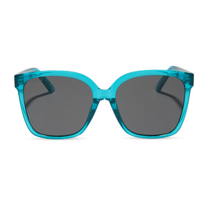 diff eyewear featuring the hazel square sunglasses with a turquoise crystal frame and grey lenses front view