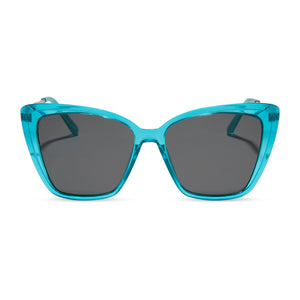 diff eyewear featuring the heidi cateye sunglasses with a turquoise crystal frame and grey lenses front view