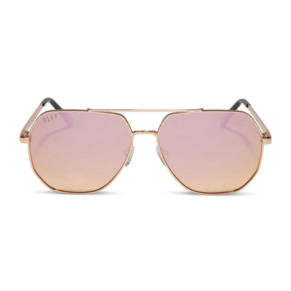 Hendrix Aviator Sunglasses | Rose Gold & Cherry Blossom Mirror Polarized |  DIFF Eyewear