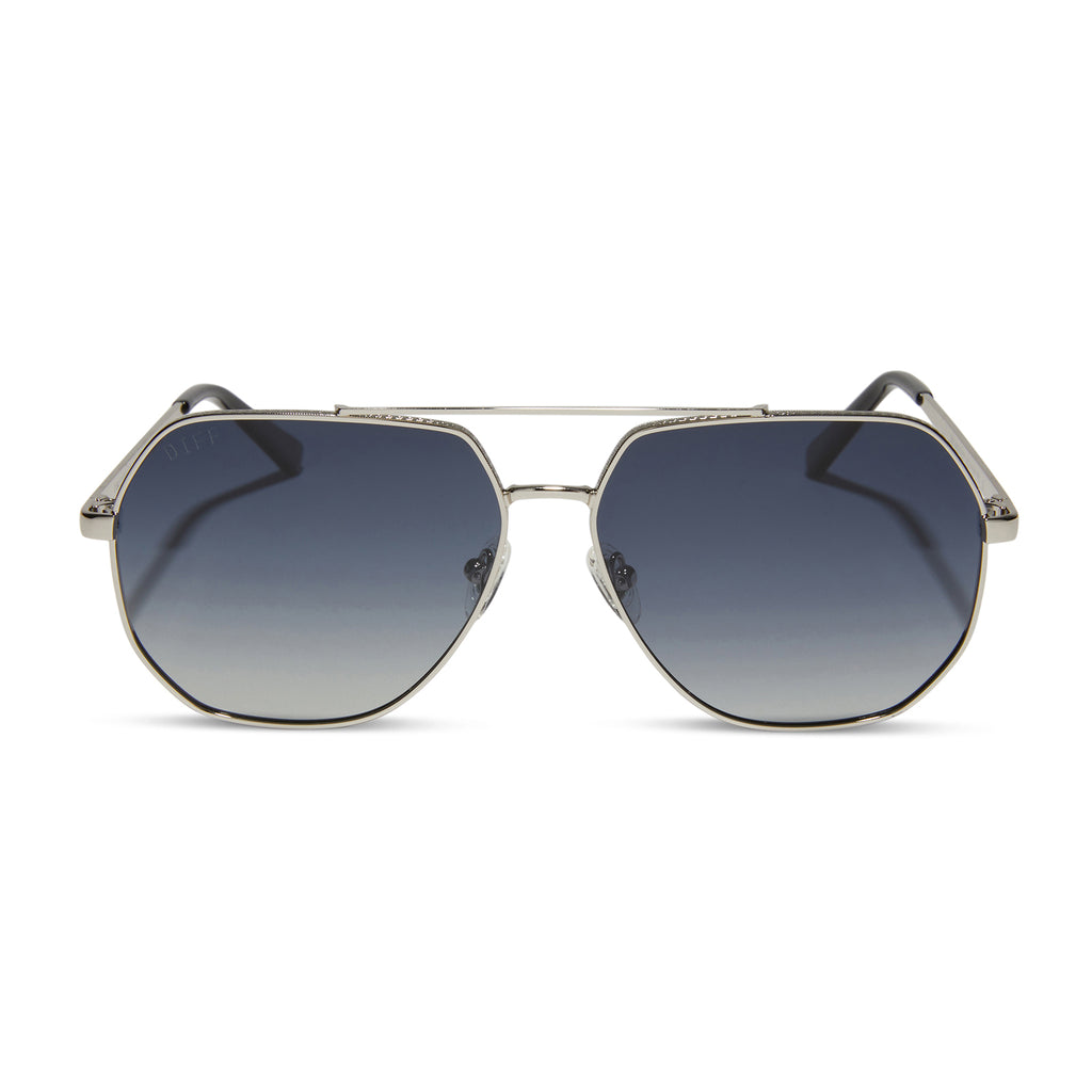 Beverlin x DIFF Hendrix Aviator Sunglasses | Silver & Blue To Grey ...