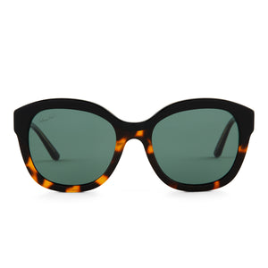 patricia nash x diff eyewear nutton square sunglasses with a shiny tortoise frame with front black temples and g15 lenses front view