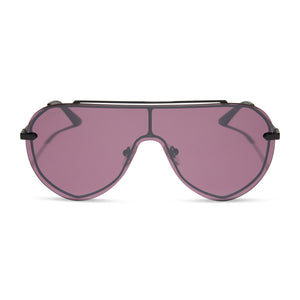 diff eyewear imani shield sunglasses black & aubergine silver flash front view