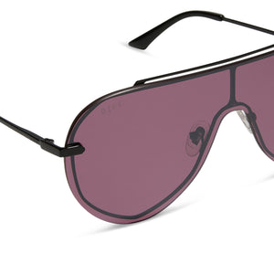 IMANI - BLACK + AUBERGINE W SILVER FLASH SUNGLASSES