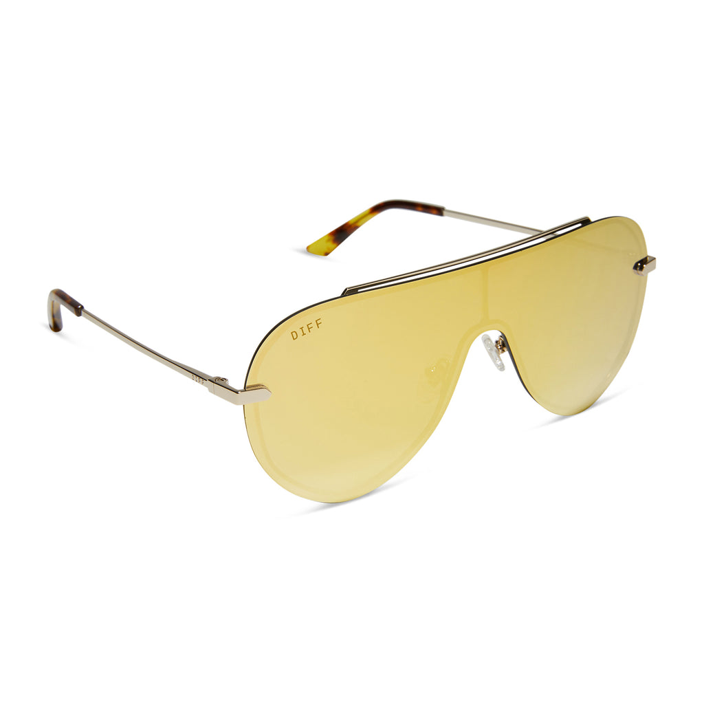 Imani Shield Sunglasses | Gold & Brilliant Gold Mirror | DIFF Eyewear