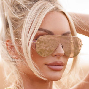Imani Shield Sunglasses | Gold & Cherry Blossom Mirror | DIFF Eyewear