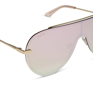 Imani Shield Sunglasses | Gold & Cherry Blossom Mirror  display picture 3