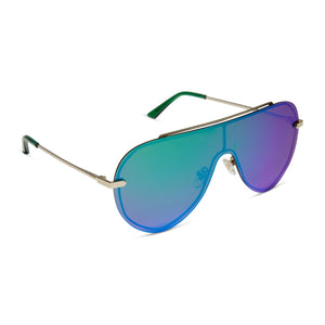 Imani Shield Sunglasses | Gold & Green Mirror | DIFF Eyewear display picture 1