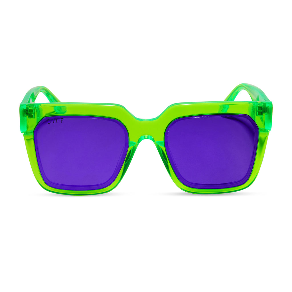 Incredible Hulk Square Sunglasses Neon Green & Purple Mirror DIFF
