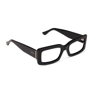 diff eyewear indy square glasses with a black frame and prescription lenses angled view