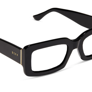 diff eyewear indy square glasses with a black frame and prescription lenses detailed view