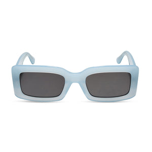 diff eyewear featuring the indy square sunglasses with a blue dust frame and grey lenses front view