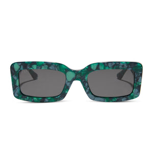 diff eyewear featuring the indy rectangle sunglasses with a dark ivy tortoise frame and grey polarized lenses front view
