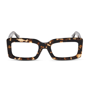 diff eyewear indy square glasses with a espresso tortoise frame and prescription lenses front view