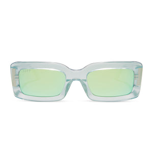 diff eyewear indy square sunglasses with a opalescent turquoise frame and turquoise ice lenses front view