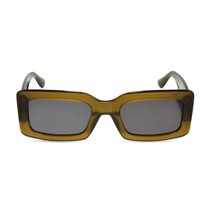 diff eyewear featuring the indy square sunglasses with a rich olive acetate frame and grey lenses front view