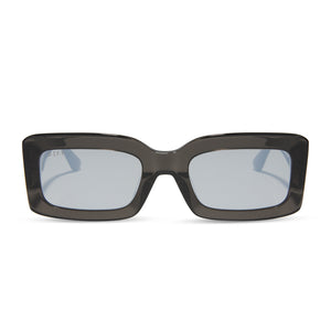 diff eyewear indy rectangular sunglasses in a smoke crystal frame and grey mirrored polarized lenses front view