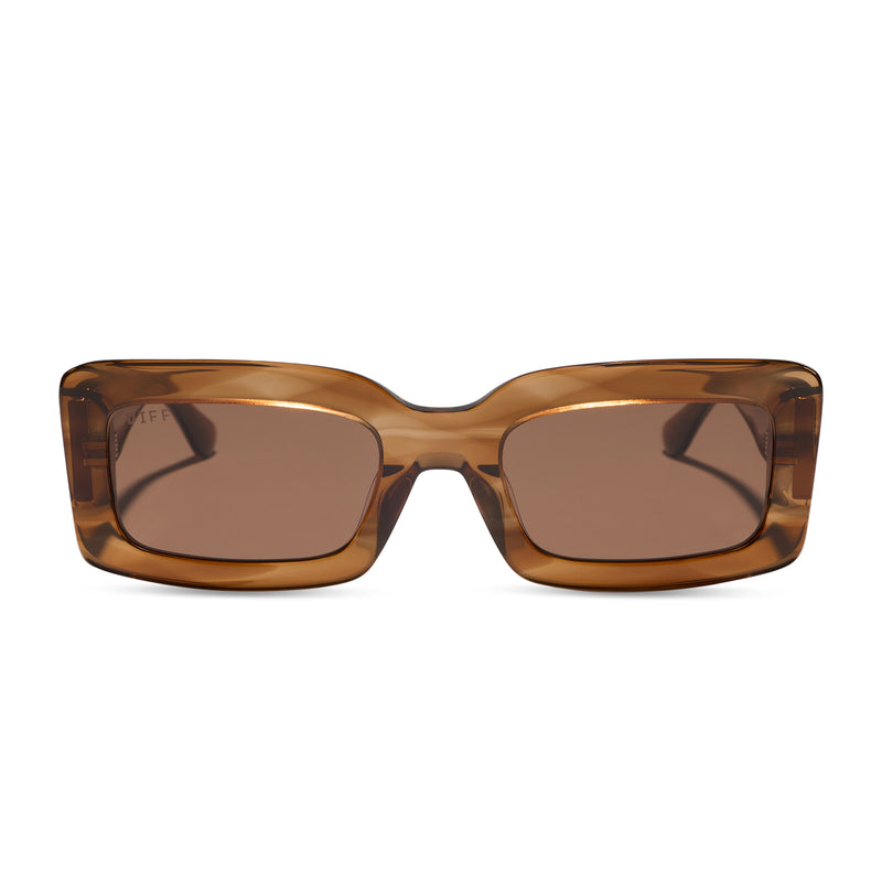 diff eyewear indy low profile square sunglasses with a tortoise acetate frame and brown lenses front view