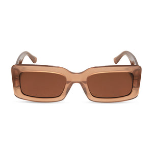diff eyewear featuring the indy square sunglasses with a warm taupe acetate frame and brown lenses front view