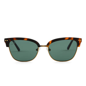 patricia nash x diff eyewear ingrid cat eye sunglasses with a tortoise frame and front black temples and g15 lenses front view