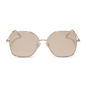 diff eyewear featuring the iris square sunglasses with a gold frame and honey crystal flash polarized lenses front view