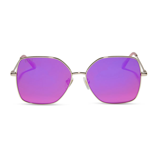 Diff Eyewear Women\'s Pink Purple Mirrored Sunglasses with Gold Palm Accents DIFF Eyewear “Goldie” Opalescent Pink Cherry Blossom Mirror  main image 4