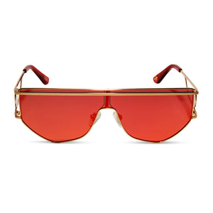 Iron Man Aviator Sunglasses, Brushed Gold & Red Mirror