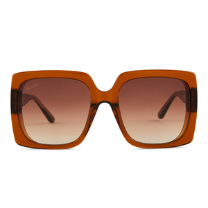 patricia nash x diff eyewear jackie square sunglasses with a shiny congac crystal brown frame and brown gradient lenses front view