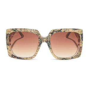 patricia nash x diff eyewear featuring the jackie square sunglasses with a euro map frame and brown gradient lenses front view