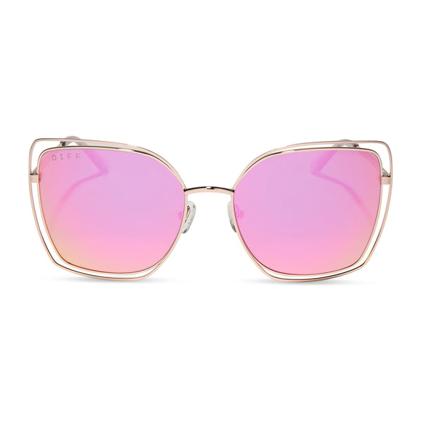 Jacqueline Square Sunglasses | Champagne & Pink Mirror | DIFF Eyewear