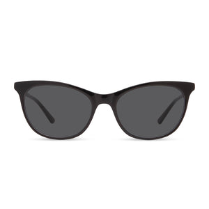 diff eyewear jade cat eye sunglasses with a black frame and grey lenses front view