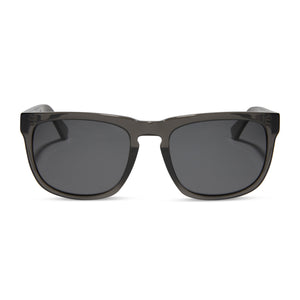 diff eyewear featuring the jake square sunglasses with a black smoke crystal frame and grey polarized lenses front view