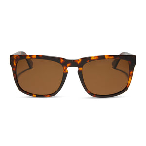 diff eyewear featuring the jake square sunglasses with a rich tortoise frame and brown polarized lenses front view