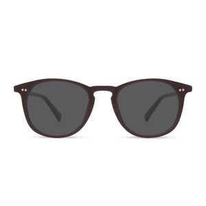 diff eyewear jaxson square sunglasses with a claret frame and grey polarized lenses front view