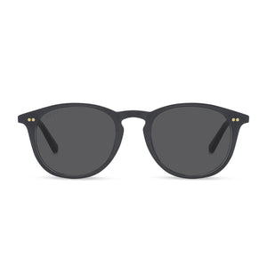 diff eyewear jaxson square sunglasses with a matte black frame and grey polarized lenses front view