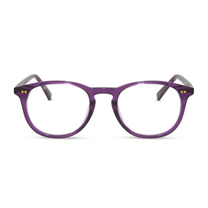 diff eyewear featuring the jaxson round sunglasses with a posh purple crystal frame and clear lenses front view
