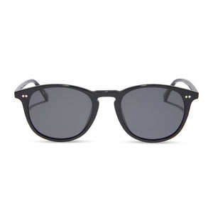 diff eyewear jaxson extra large square sunglasses in a black frame with a solid grey polarized lens front view