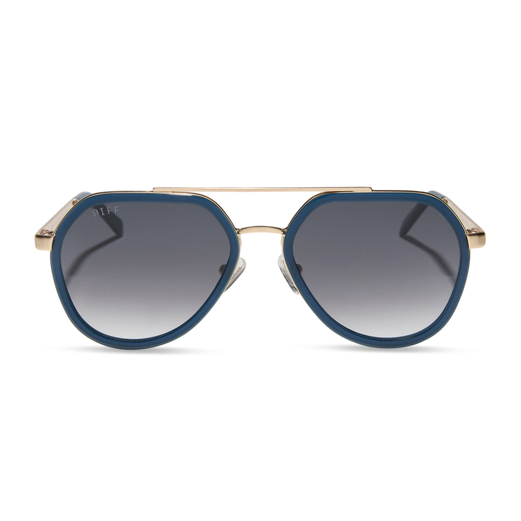 JOEY - CLUBHOUSE BLUE + BRUSHED GOLD METAL + GREY GRADIENT SUNGLASSES