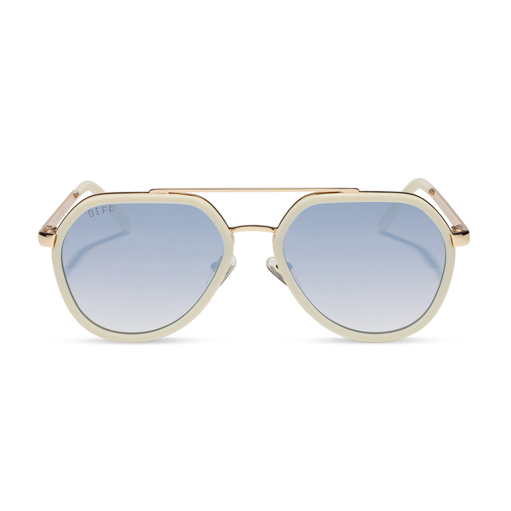JOEY - COURTSIDE IVORY + GOLD METAL + SLATE GRADIENT FLASH SUNGLASSES