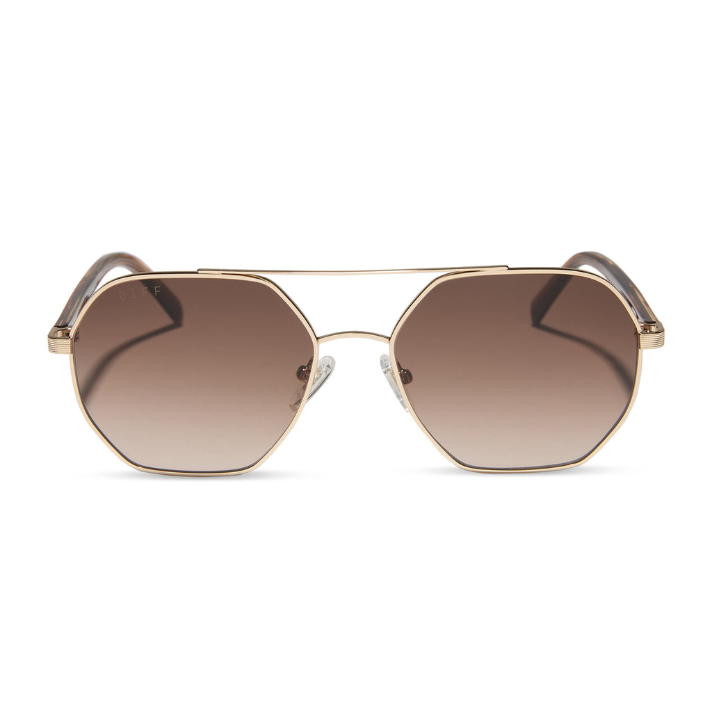 JOELLE - GOLD + HORN TORTOISE + BROWN GRADIENT SUNGLASSES