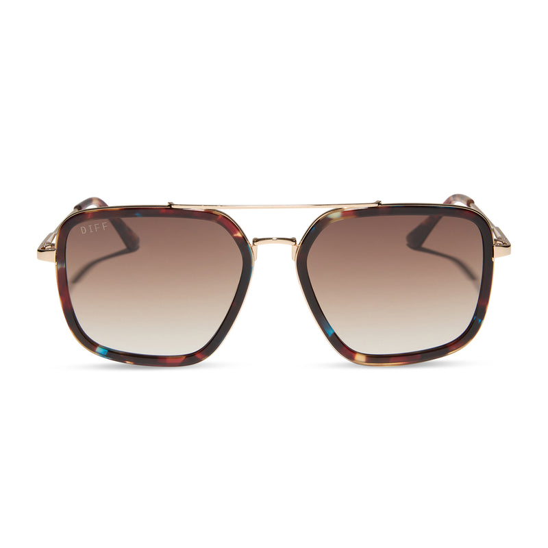 diff eyewear featuring the jordan navigator sunglasses with a confetti tortoise frame and brown gradient lenses front view